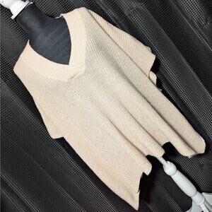 NWOT! LOFT! PALE PEARL PINK DECONSTRUCTED V-NECK OVERSIZED SWEATER! SZ M/L